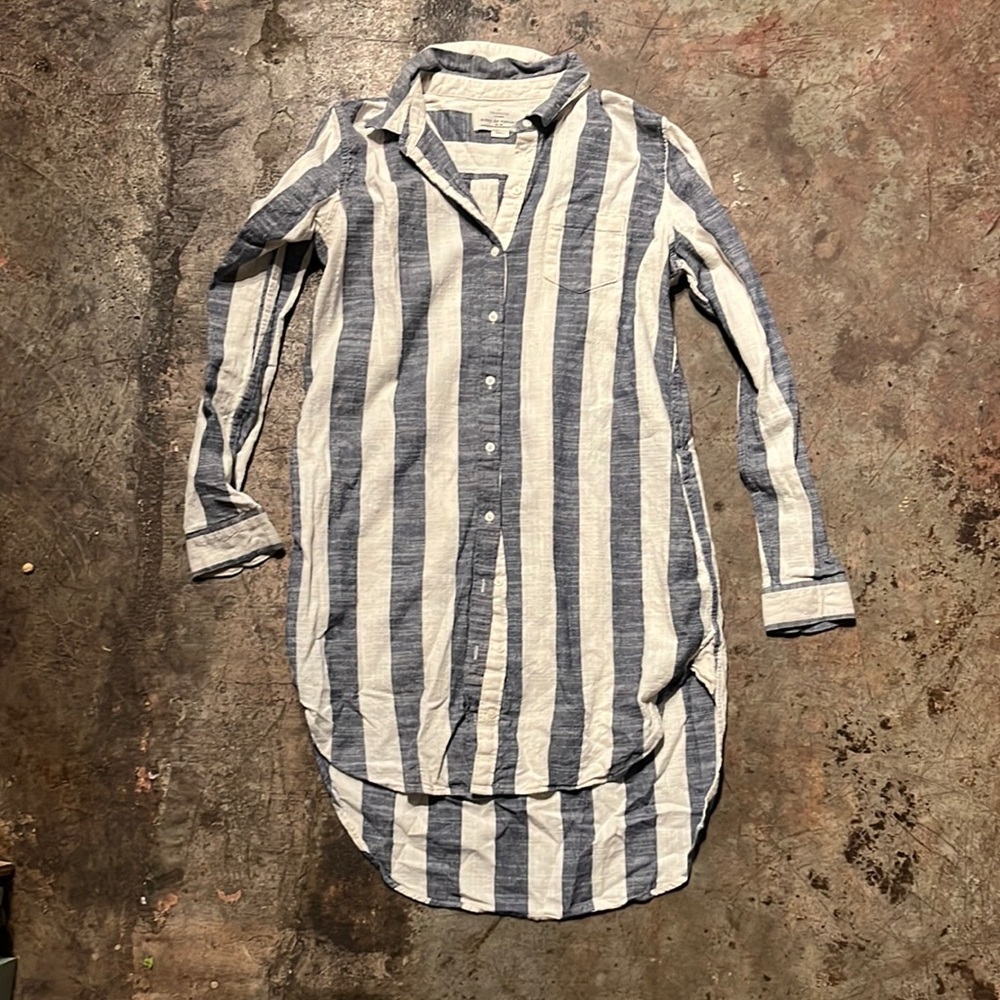 Trovata womans Navy and Cream Striped Shirt cover up linen